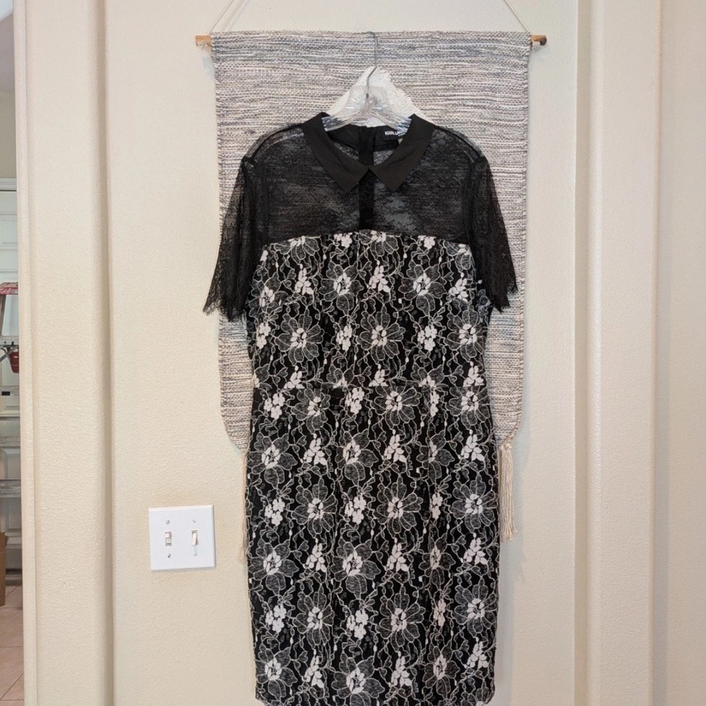 Karl Lagerfeld Black and White Lace Midi Dress with Peter Pan Collar
